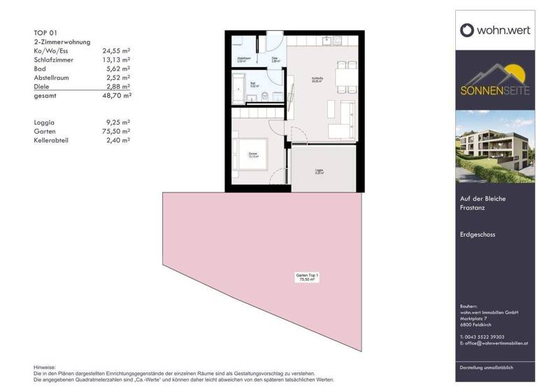 Wohnung zum Kauf - Erstbezug 345.000 € 2 Zimmer 48,7 m² EG Auf der Bleiche 8 Frastanz 6820