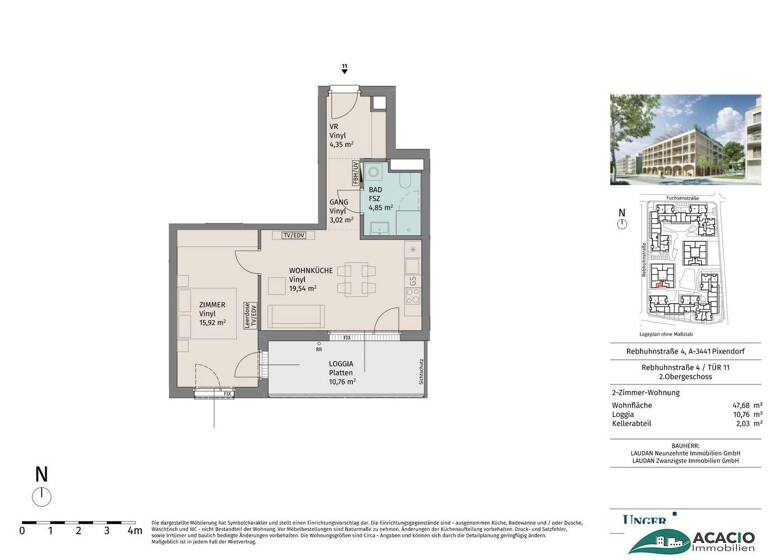 Wohnung zur Miete - Erstbezug 590 € 2 Zimmer 47,9 m² 1. Geschoss Pixendorf 3451