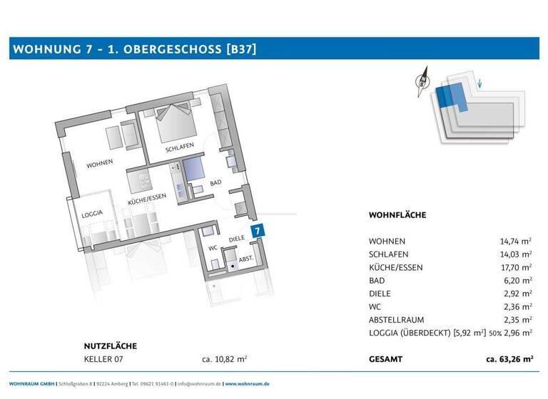 Wohnung zum Kauf - Erstbezug provisionsfrei 329.090 € 2 Zimmer 63,3 m² 1. Geschoss Bäumlstraße 37 Amberg 92224