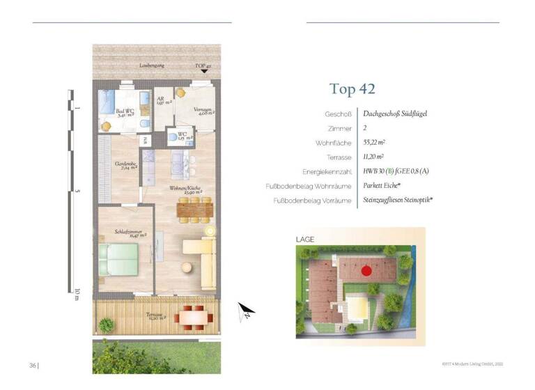Terrassenwohnung zur Miete 726 € 2 Zimmer 55,2 m² Pitten 2823