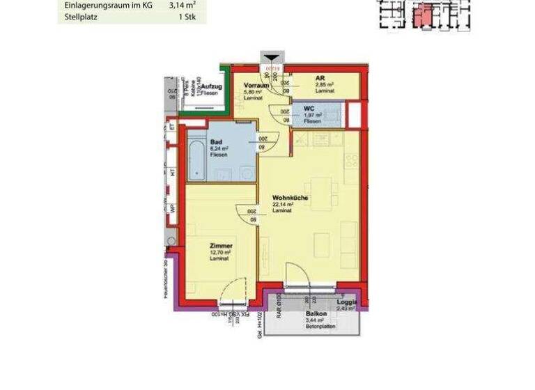 Wohnung zur Miete - Erstbezug 561 € 2 Zimmer 51,7 m² 1. Geschoss Palterndorf 2182