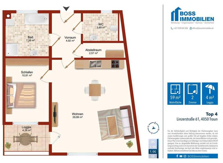 Wohnung zum Kauf - Erstbezug 279.000 € 2 Zimmer 59,5 m² 1. Geschoss Linzerstraße 61 Traun 4050