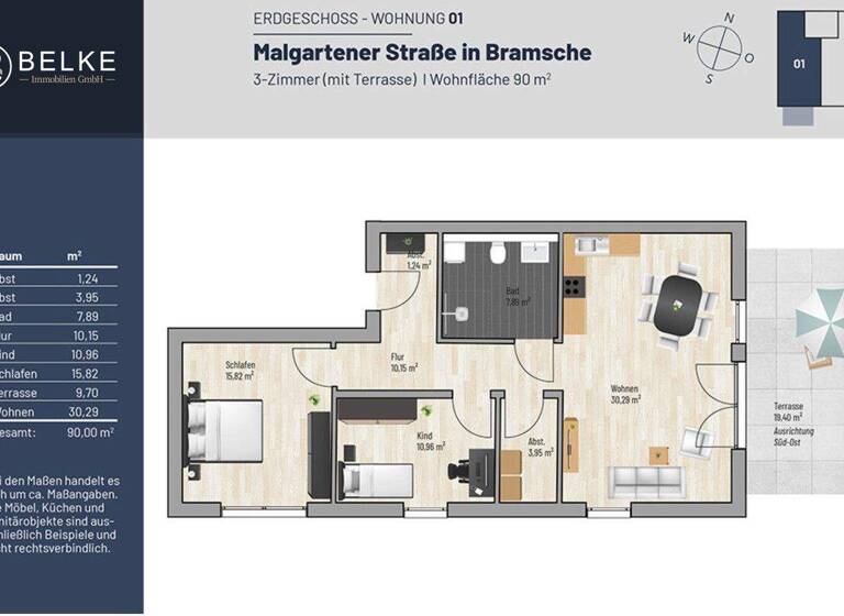 Wohnung zur Miete - Erstbezug 1.120 € 3 Zimmer 90 m² Bramsche 49565