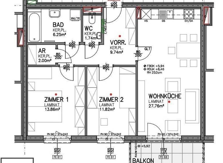 Wohnung zur Miete - Erstbezug 867 € 3 Zimmer 73,2 m² 2. Geschoss frei ab sofort Am Bahndamm Eisenstadt 7000