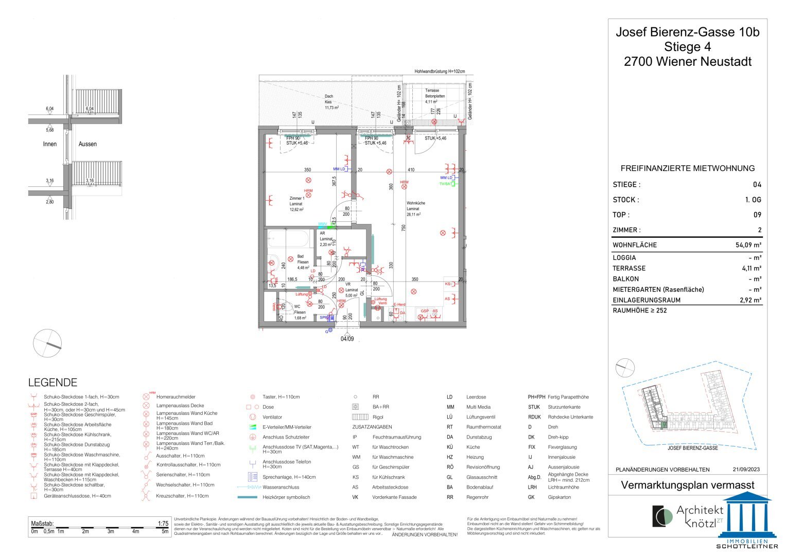 Wohnung zur Miete 574 € 2 Zimmer 54,1 m²<br/>Wohnfläche Josef Bierenz-Gasse 10b Wiener Neustadt 2700