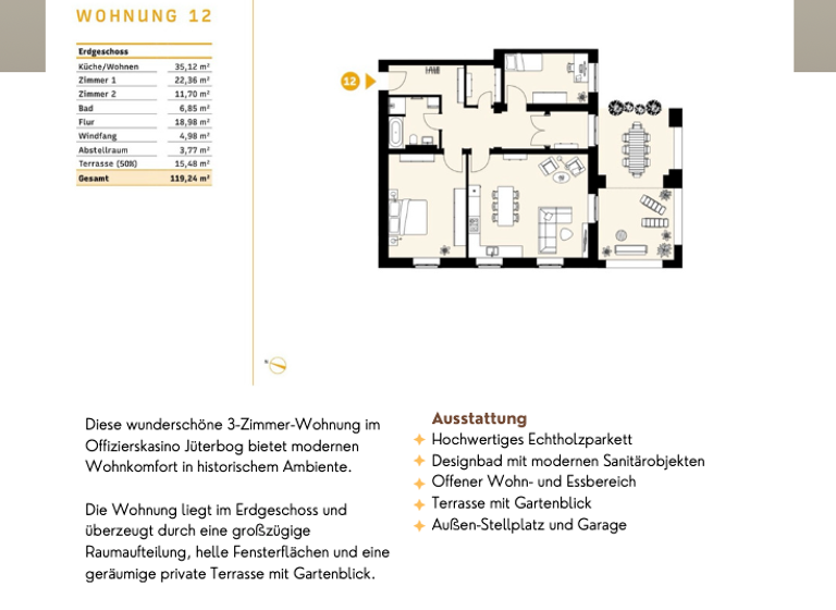 Wohnung zur Miete 1.550 € 3 Zimmer 119,2 m² frei ab sofort Fuchsberge 8 Jüterbog 14913