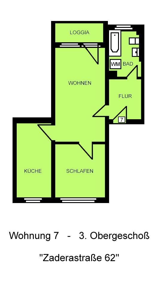 Wohnung zur Miete 255 € 2 Zimmer 57,2 m²<br/>Wohnfläche 3.<br/>Geschoss Zaderastraße 62 Siedlung Neundorf Plauen 08523