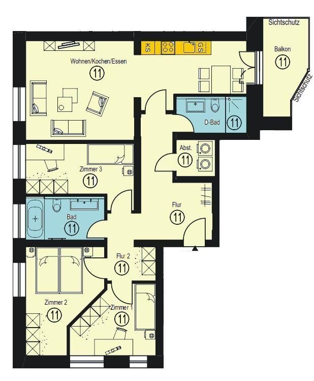 Wohnung zur Miete 748 € 4 Zimmer 98,7 m²<br/>Wohnfläche EG<br/>Geschoss ab sofort<br/>Verfügbarkeit Beethovenstraße 22 Sonnenberg 212 Chemnitz 09130