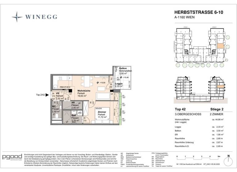 Wohnung zum Kauf - Erstbezug 288.600 € 2 Zimmer 44,9 m² 3. Geschoss Herbststraße 6-10 Wien 1160