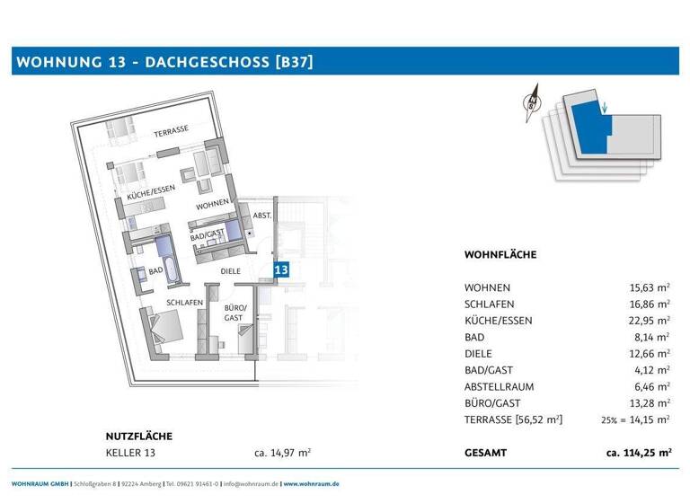 Penthouse zum Kauf - Erstbezug provisionsfrei 3 Zimmer 114,3 m² 3. Geschoss Bäumlstraße 37 Amberg 92224