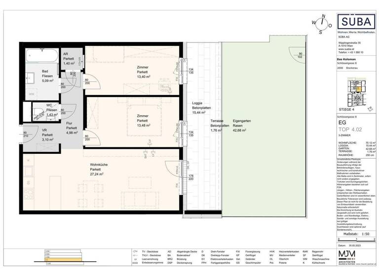 Wohnung zur Miete 984 € 3 Zimmer 70,1 m² EG frei ab sofort Bahnhofstraße 6-8 Stockerau 2000