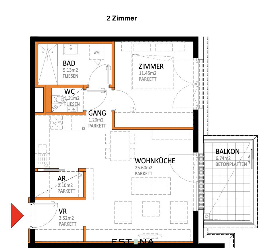 Wohnung zum Kauf 334.000 € 2 Zimmer 50,3 m²<br/>Wohnfläche 6.<br/>Geschoss Laxenburger Straße Wien,Favoriten 1100