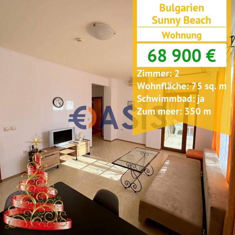 Studio zum Kauf provisionsfrei 68.900 € 2 Zimmer 75 m²<br/>Wohnfläche 3.<br/>Geschoss Stadiona Sunny Beach 8230