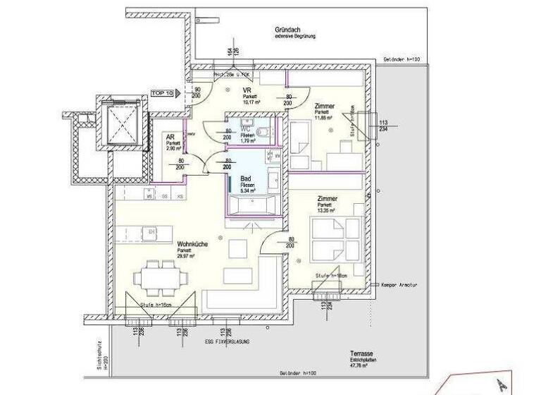 Wohnung zur Miete - Erstbezug 1.055 € 3 Zimmer 75,4 m² 2. Geschoss Kabanenweg Neulengbach 3040