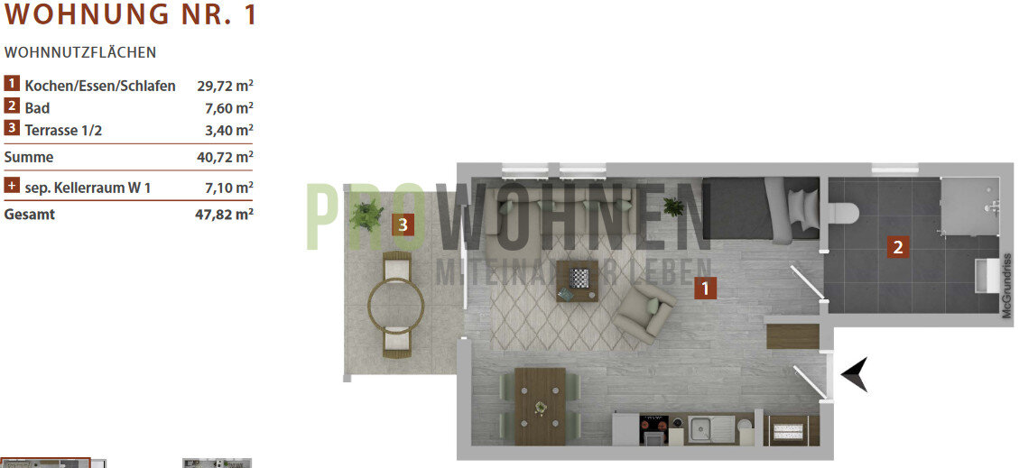 Wohnung zur Miete 405 € 1 Zimmer 40,7 m²<br/>Wohnfläche Fechenbach Collenberg 97903