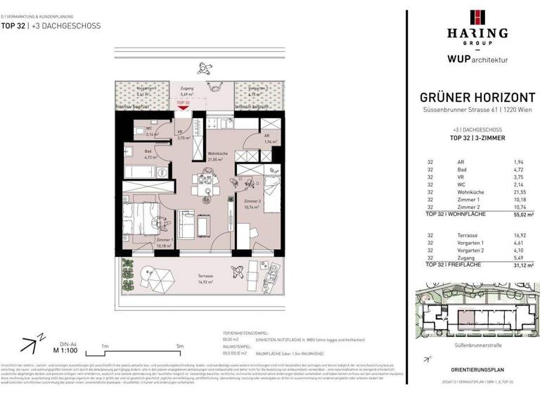 Wohnung zum Kauf - Erstbezug 380.500 € 3 Zimmer 55 m² 3. Geschoss Süßenbrunner Straße 61 Wien 1220