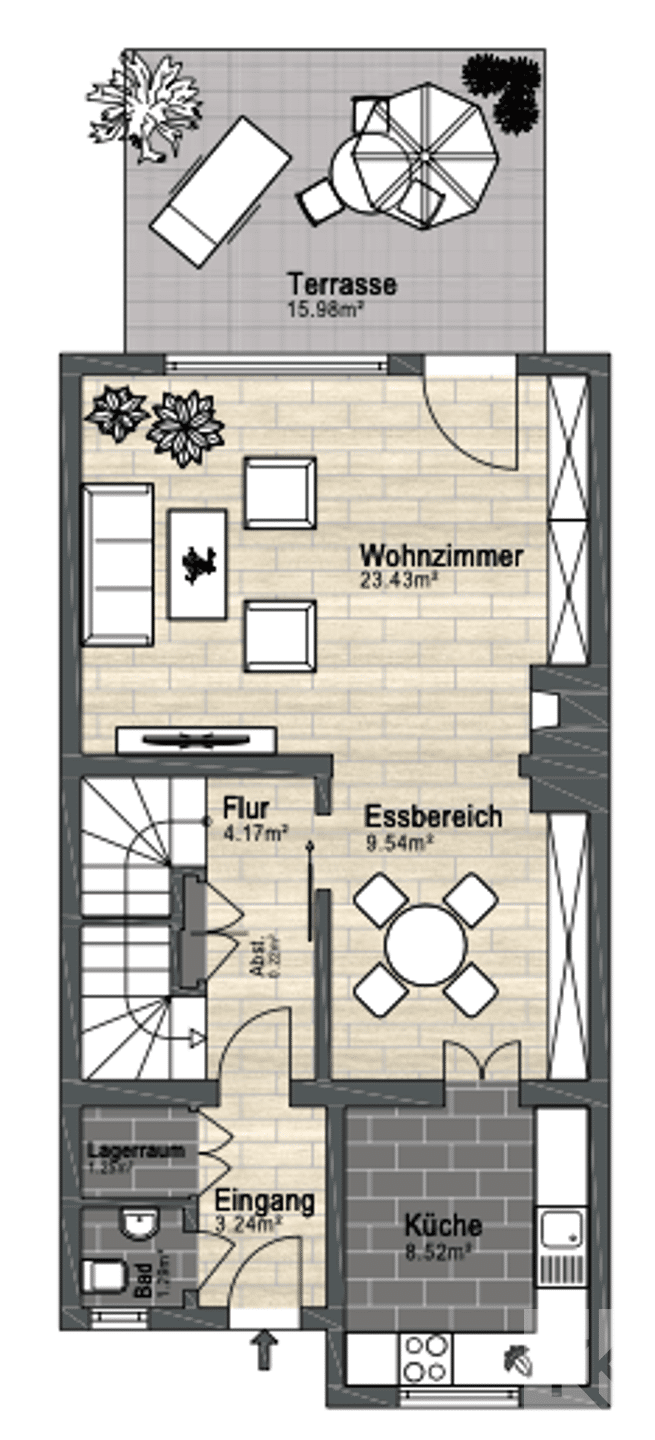 Reihenmittelhaus zum Kauf 350.000 € 4 Zimmer 152 m²<br/>Wohnfläche 202 m²<br/>Grundstück Veltenhof Braunschweig Veltenhof 38112