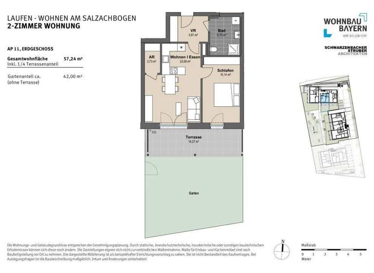 Wohnung zum Kauf - Erstbezug provisionsfrei 359.100 € 2 Zimmer 57,2 m² Tittmoninger Straße 52, 52a, 52b Laufen 83410