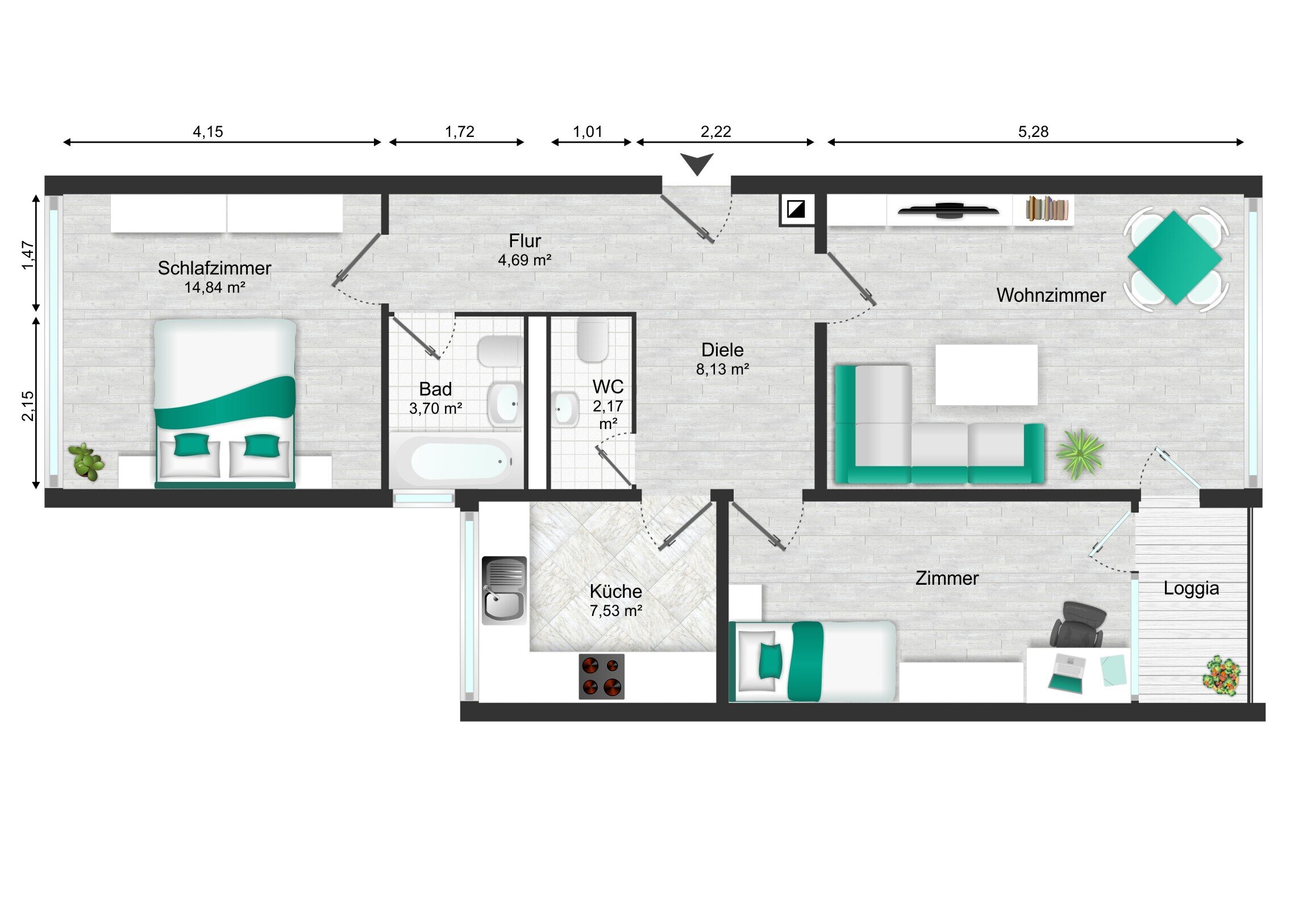 Wohnung zum Kauf 285.000 € 3 Zimmer 76 m²<br/>Wohnfläche 5.<br/>Geschoss Nied Frankfurt am Main 65934