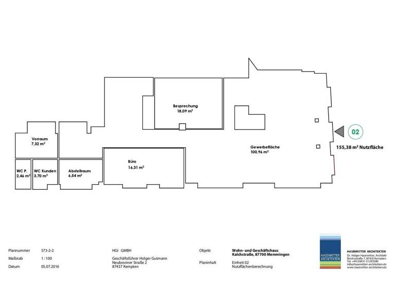 Bürofläche zur Miete 11,58 € 3 Zimmer 155,4 m² Bürofläche Kalchstraße 14 Memmingen 87700