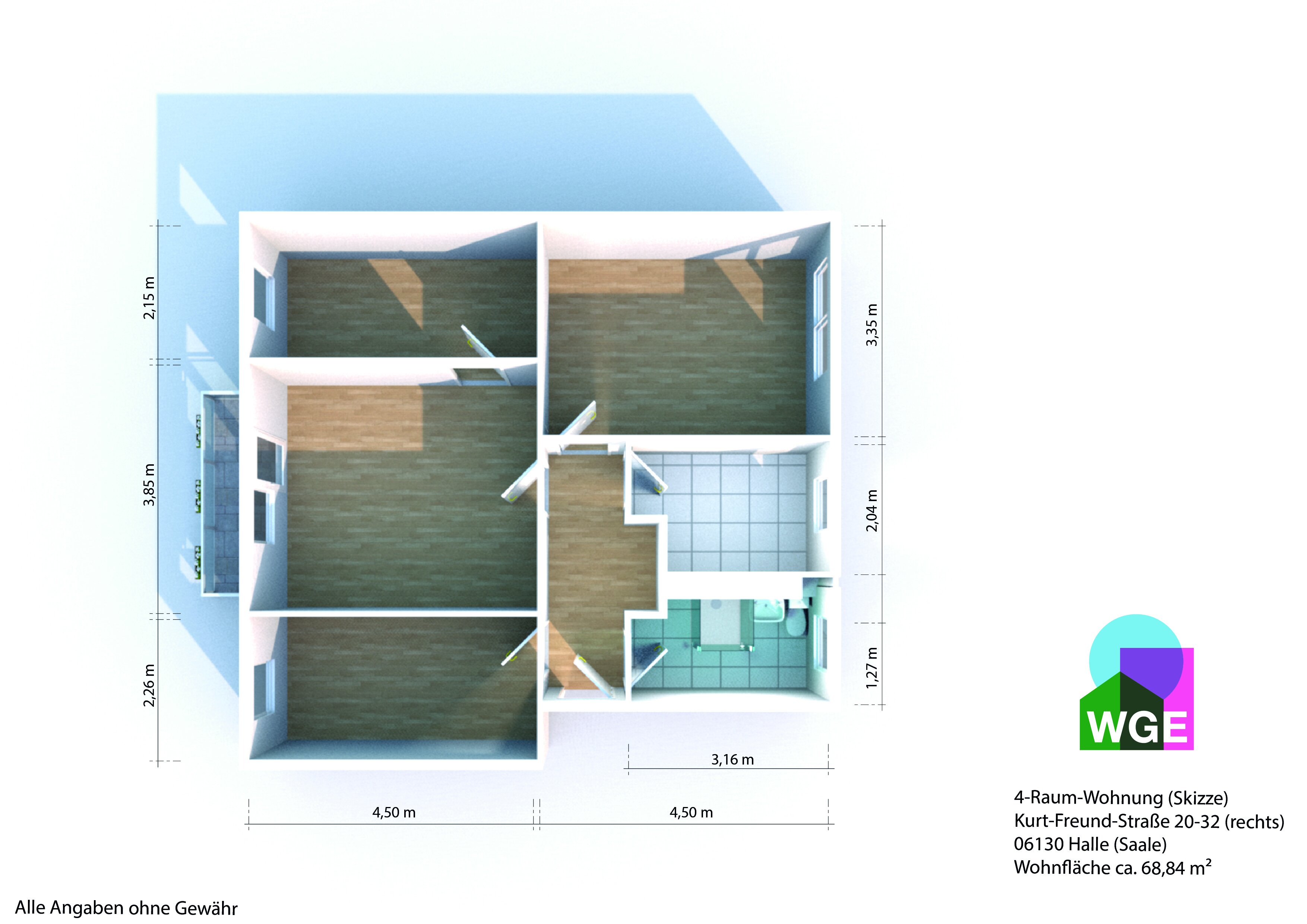 Wohnung zur Miete 450 € 4 Zimmer 68,8 m²<br/>Wohnfläche 4.<br/>Geschoss Kurt-Freund-Str. 20 Südstadt Halle 06130