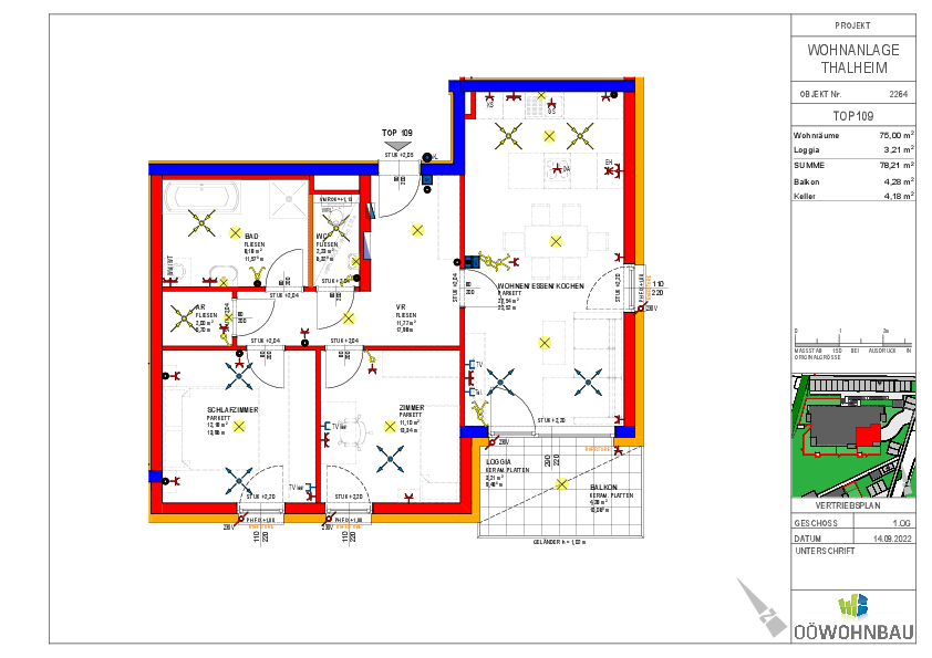 Wohnung zur Miete 866 € 3 Zimmer 75 m²<br/>Wohnfläche 1.<br/>Geschoss Kumpfmühlstraße 1 und 2 Thalheim bei Wels 4600