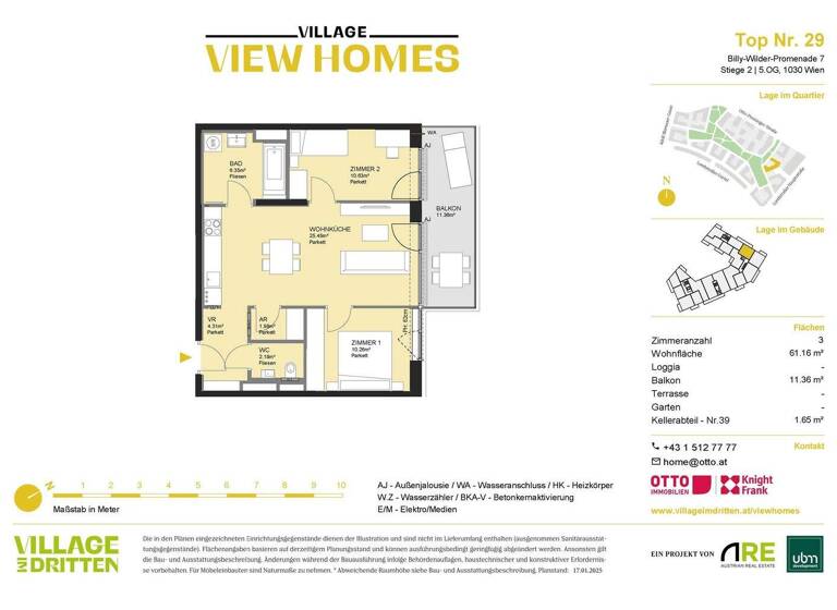 Wohnung zum Kauf - Erstbezug 515.000 € 3 Zimmer 61,2 m² 5. Geschoss Wien 1030