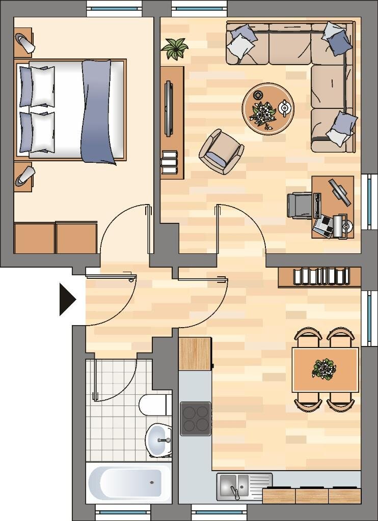 Wohnung zur Miete 369 € 2 Zimmer 42 m²<br/>Wohnfläche 1.<br/>Geschoss 01.02.2025<br/>Verfügbarkeit Hessische Straße 102 Obereving Dortmund 44339