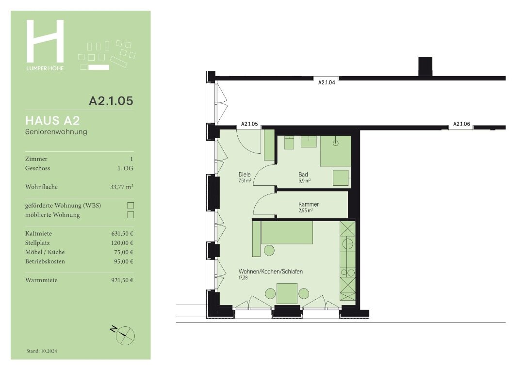 Wohnung zur Miete 632 € 1 Zimmer 33,8 m²<br/>Wohnfläche 1.<br/>Geschoss 01.04.2025<br/>Verfügbarkeit Lumper Höhe 2/1 Oststadt Ravensburg 88212