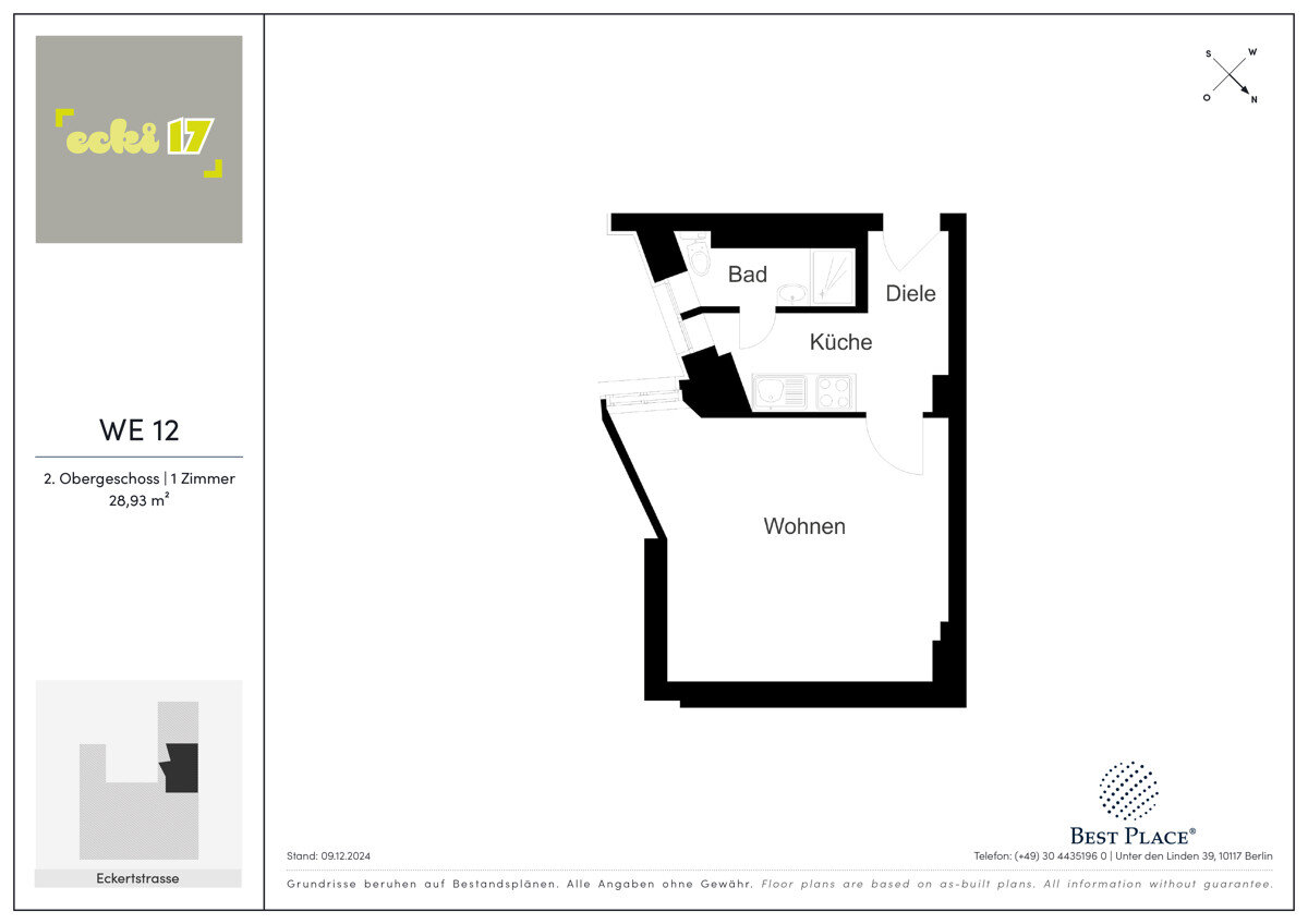 Wohnung zum Kauf provisionsfrei 182.000 € 1 Zimmer 28,9 m²<br/>Wohnfläche 2.<br/>Geschoss Eckertstraße 17 Friedrichshain Berlin 10249