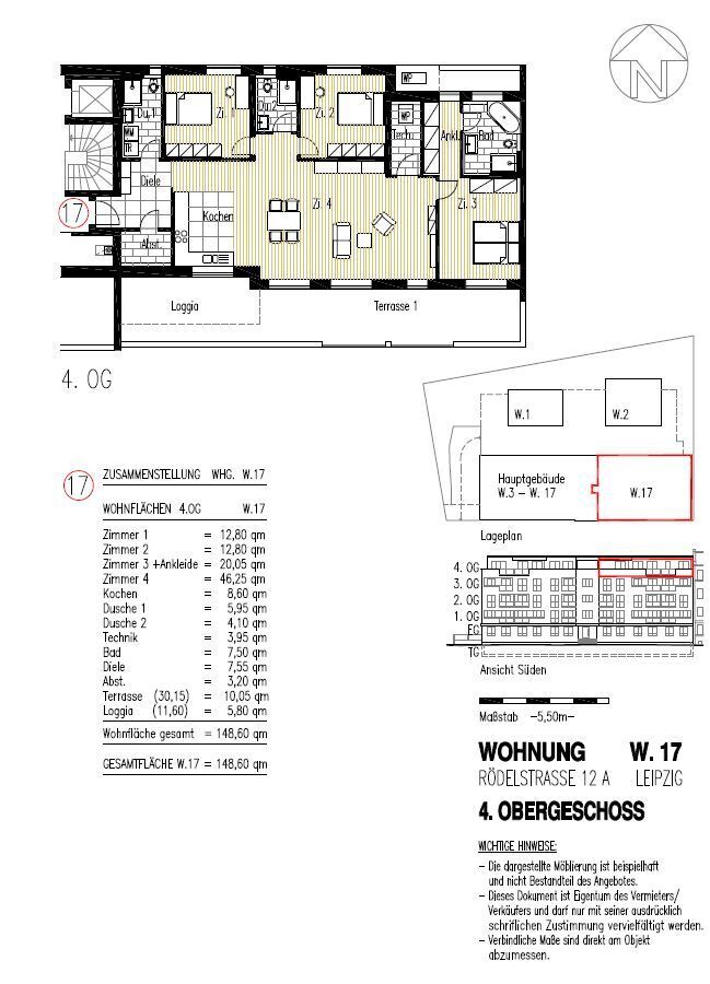 Penthouse zur Miete 2.590 € 4 Zimmer 148,6 m²<br/>Wohnfläche 4.<br/>Geschoss Rödelstraße 12 A Schleußig Leipzig 04229