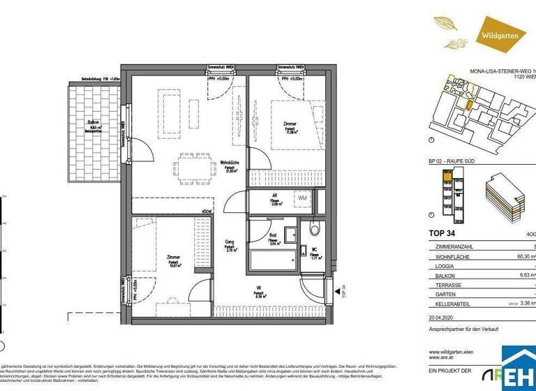 Wohnung zur Miete 854 € 3 Zimmer 60,3 m² 4. Geschoss Mona-Lisa-Steiner-Weg Wien 1120