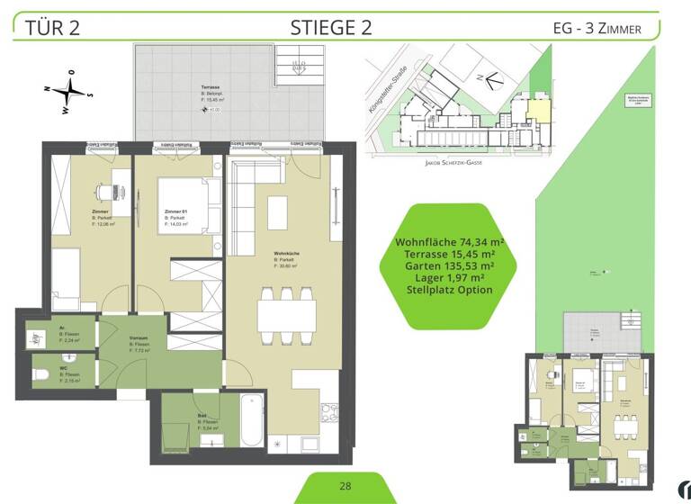 Wohnung zum Kauf 482.100 € 3 Zimmer 74,3 m² EG Königstetter Straße 66 - 68 Tulln an der Donau 3430