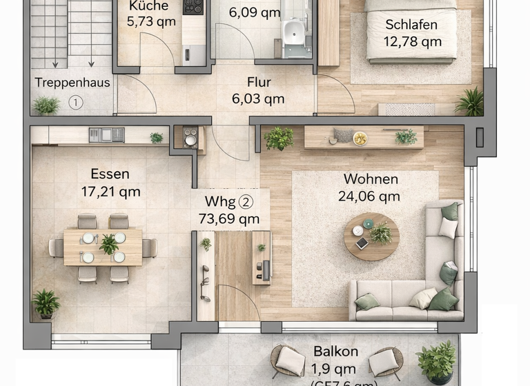Wohnung zum Kauf 459.000 € 3 Zimmer 73,7 m² 1. Geschoss Otterfing 83624