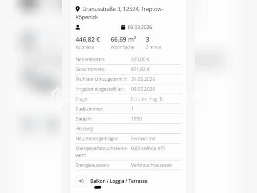 Wohnung zur Miete Tauschwohnung 871 € 3 Zimmer 69 m² EG Schönefeld 12524