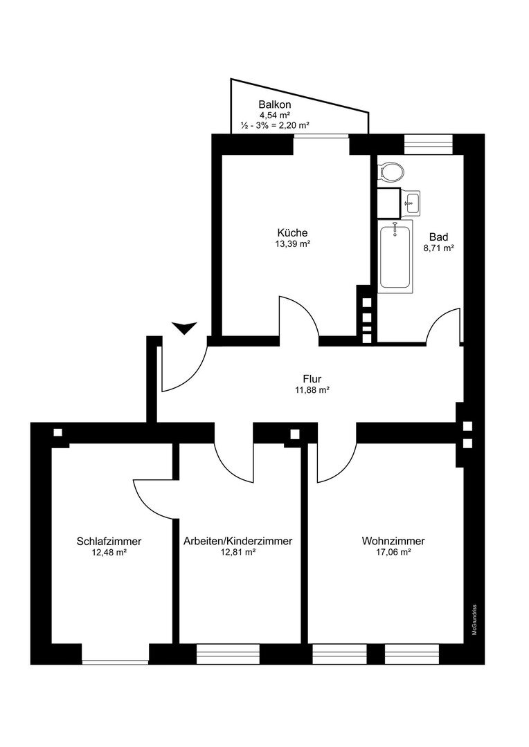 Wohnung zum Kauf provisionsfrei 229.900 € 3 Zimmer 78,5 m²<br/>Wohnfläche 3.<br/>Geschoss Andreasvorstadt Erfurt 99089