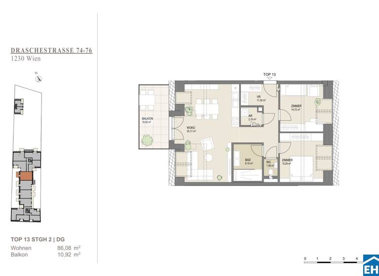 Wohnung zum Kauf - Erstbezug 599.000 € 3 Zimmer 86 m² 2. Geschoss Draschestraße Wien 1230