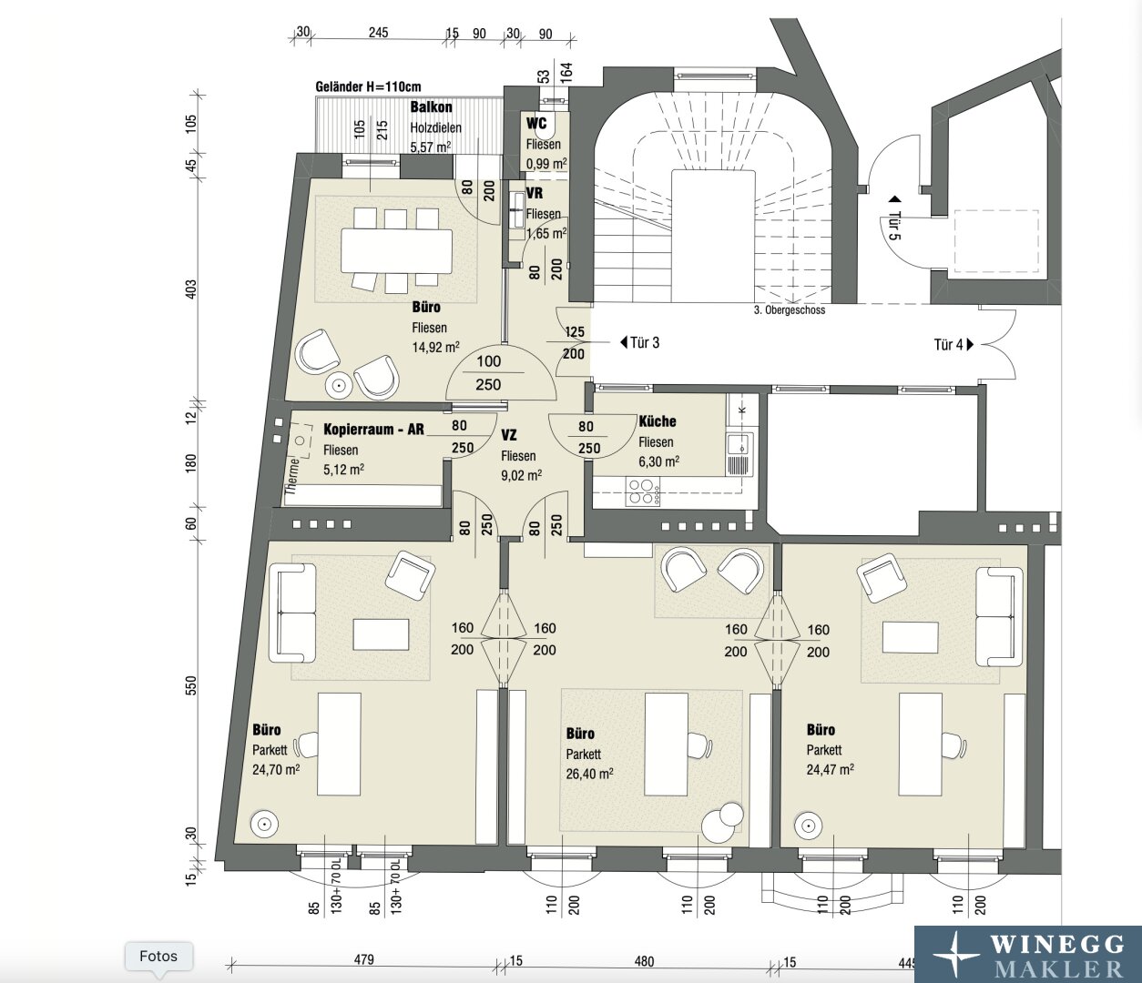 Bürogebäude zur Miete 2.600 € 3,5 Zimmer 113 m²<br/>Bürofläche Franz-Josefs-Kai Wien 1010