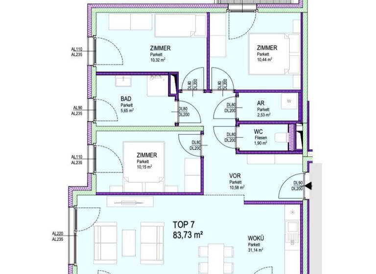 WG-Zimmer zum Kauf - Erstbezug 449.900 € 4 Zimmer 83,7 m² 1. Geschoss Steinachgasse Wien 1220