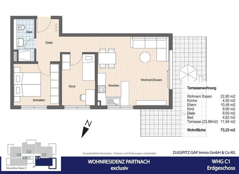 Terrassenwohnung zum Kauf - Erstbezug 843.000 € 3 Zimmer 73,5 m² EG Partenkirchen Garmisch-Partenkirchen 82467