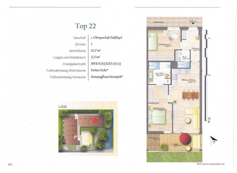 Wohnung zur Miete - Erstbezug 858 € 3 Zimmer 62,2 m² 2. Geschoss Pitten 2823