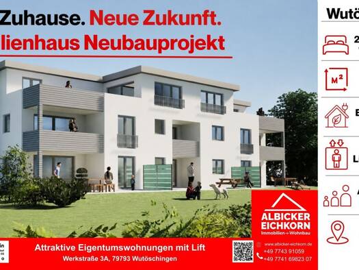 Wohnung zum Kauf provisionsfrei 295.200 € 2 Zimmer 69 m² 1. Geschoss Wutöschingen Wutöschingen 79793