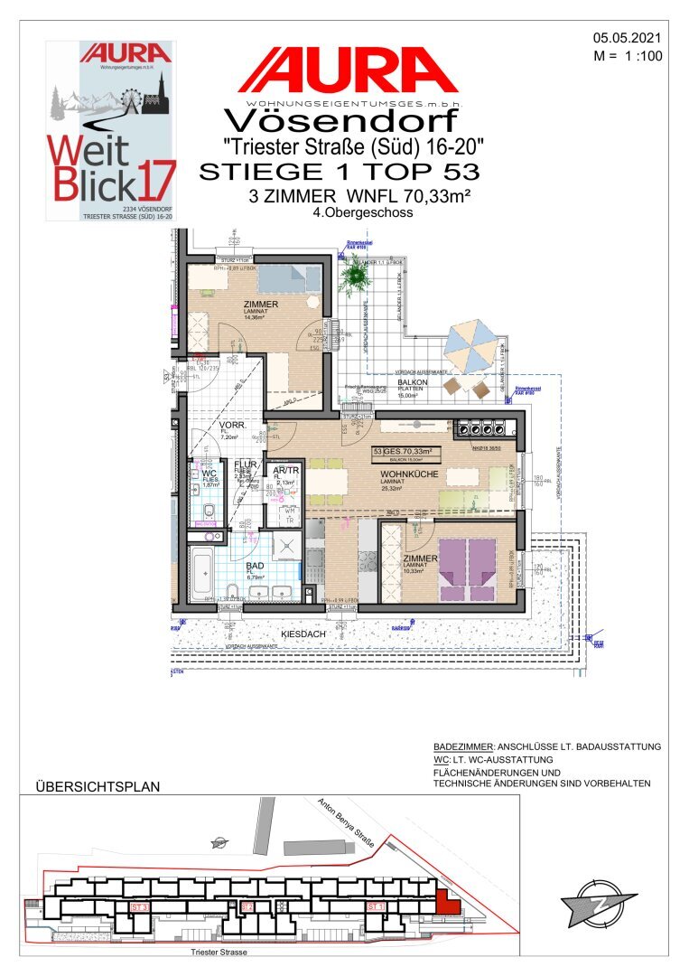 Wohnung zur Miete 1.089 € 3 Zimmer 70,3 m²<br/>Wohnfläche 4.<br/>Geschoss Vösendorf 2334