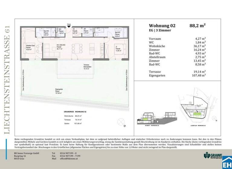 Wohnung zum Kauf - Erstbezug 616.400 € 3 Zimmer 88,2 m² EG Liechtensteinstraße Brunn am Gebirge 2345