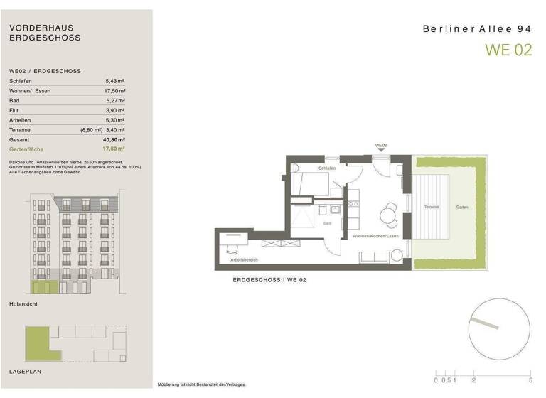 Terrassenwohnung zur Miete - Erstbezug 1.180 € 1,5 Zimmer 41 m² EG Berliner Allee 94 Weißensee Berlin 13088