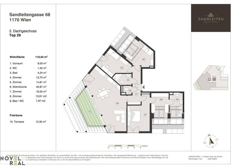 Wohnung zum Kauf - Erstbezug 1.390.000 € 4,5 Zimmer 119,5 m² 6. Geschoss Wien 1170