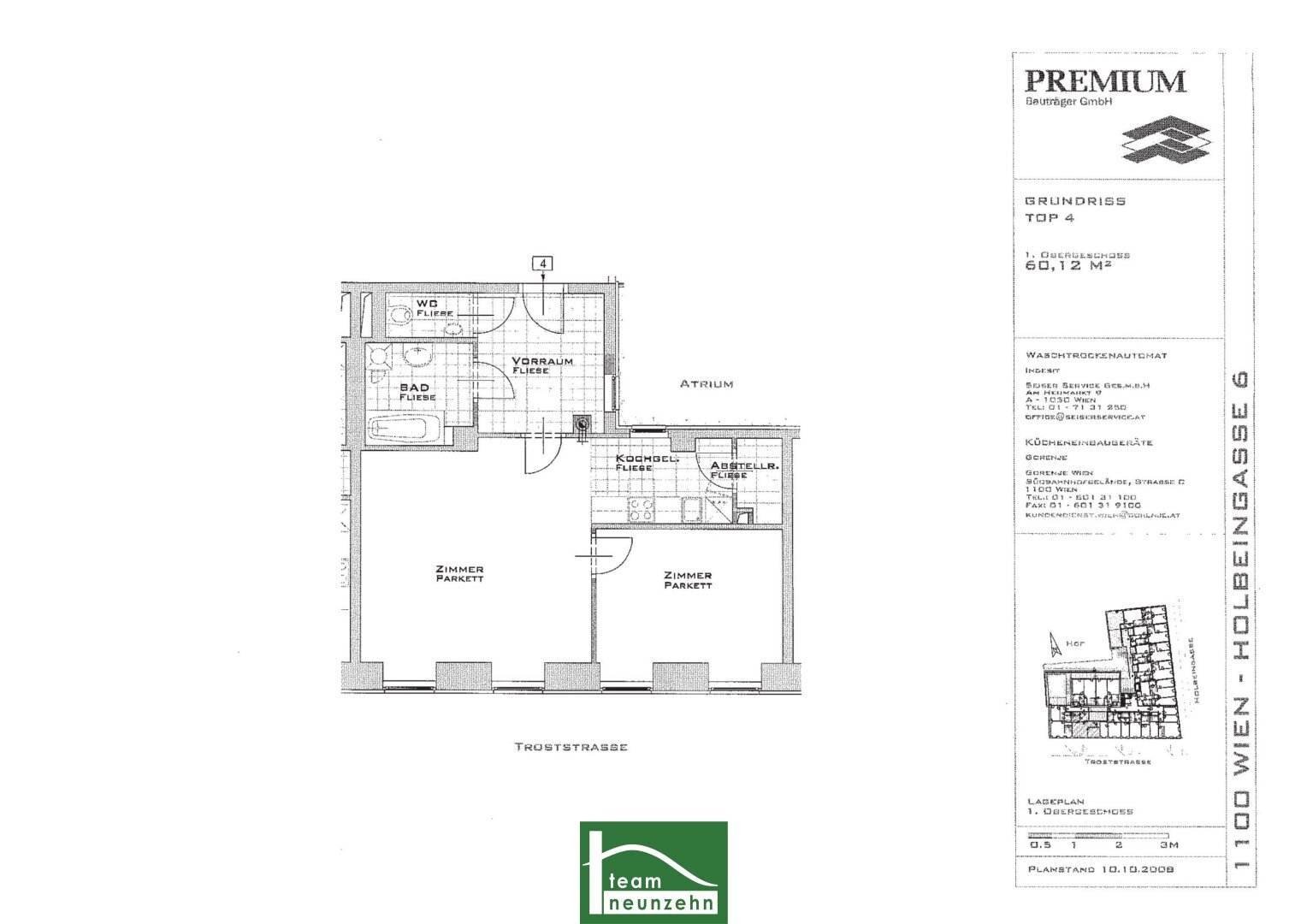 Wohnung zur Miete 567 € 2 Zimmer 60,1 m²<br/>Wohnfläche 1.<br/>Geschoss Holbeingasse 6 Wien 1100