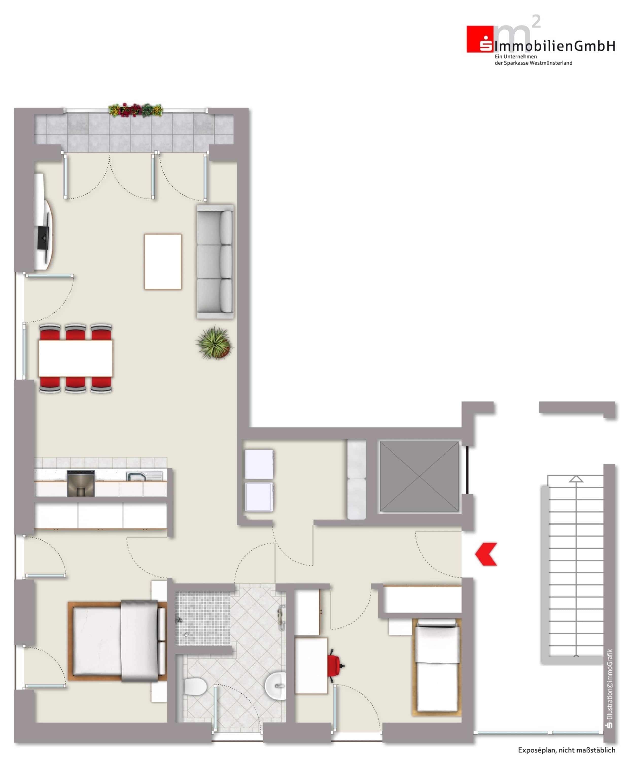 Wohnung zum Kauf 360.000 € 3 Zimmer 81,5 m²<br/>Wohnfläche 1.<br/>Geschoss ab sofort<br/>Verfügbarkeit Billerbeck 48727