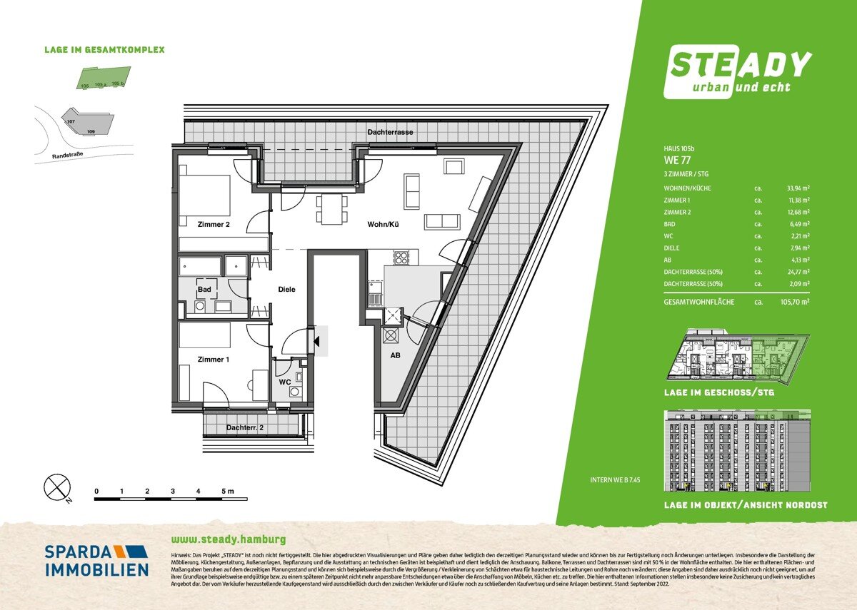 Penthouse zum Kauf 741.500 € 3 Zimmer 105,7 m²<br/>Wohnfläche Stellingen Hamburg-Stellingen 22525