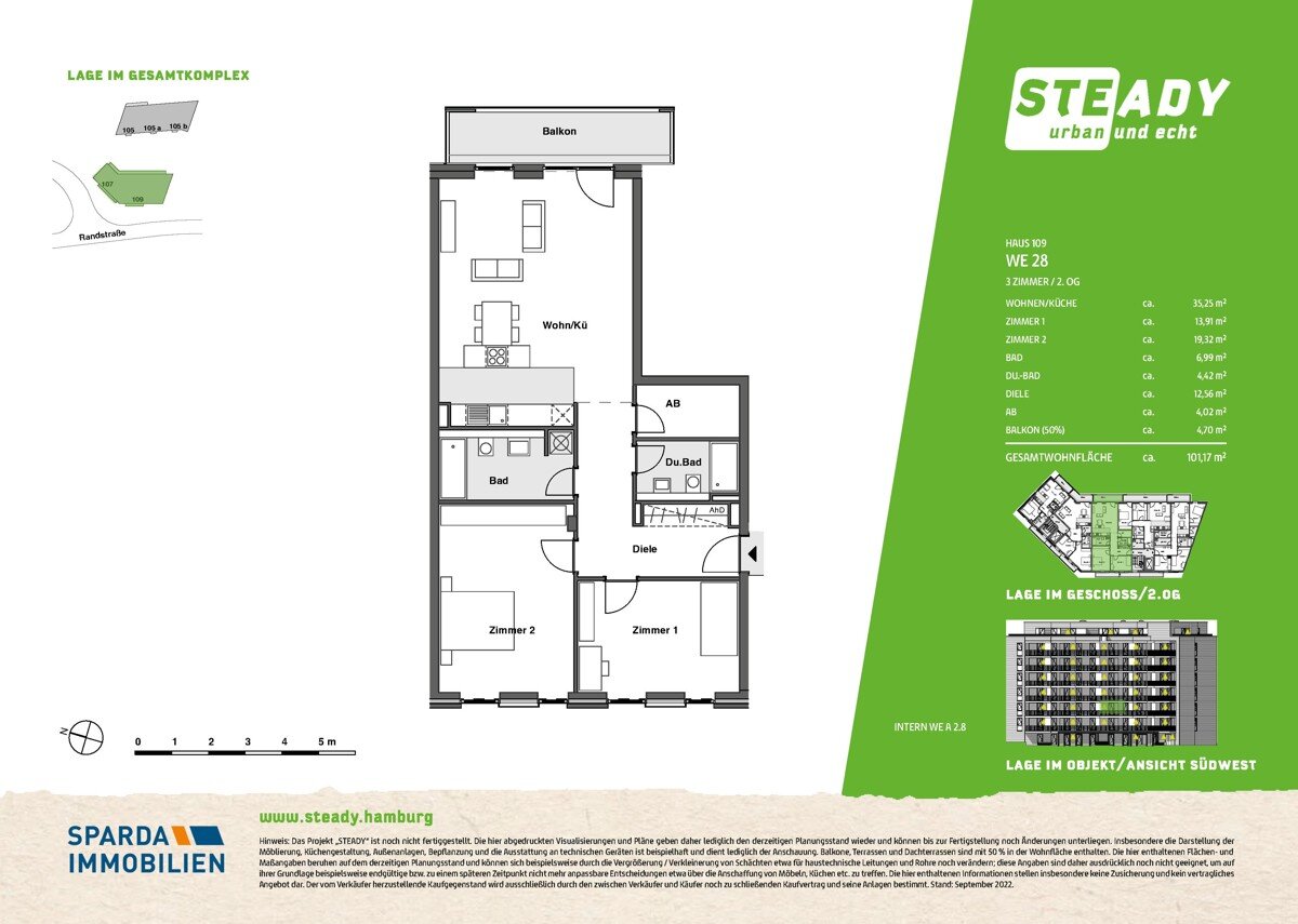 Wohnung zum Kauf provisionsfrei 659.000 € 3 Zimmer 101,3 m²<br/>Wohnfläche Randstraße 109 Stellingen Hamburg-Stellingen 22525